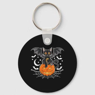 Womens Bat Halloween _ Black Cat Bat Wings Spooky Key Ring