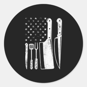 Women's bbq usa flag patriotic fourth of july classic round sticker