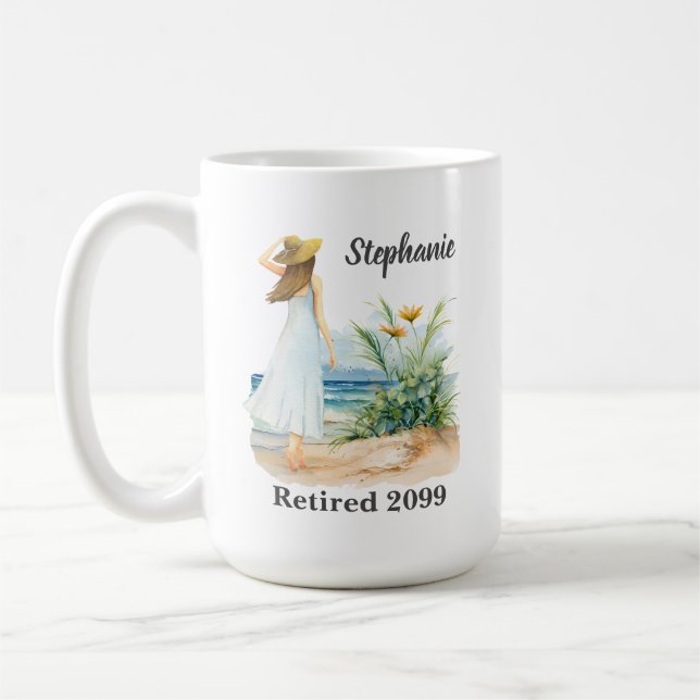 Womens Beach and Flowers Themed Retirement Coffee Mug (Left)