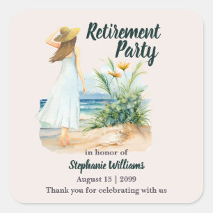 Womens Beach and Flowers Themed Retirement Party Square Sticker
