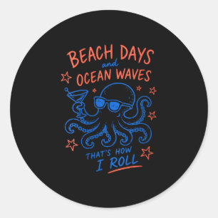 Women's beach days coastal wave funny sea creature classic round sticker