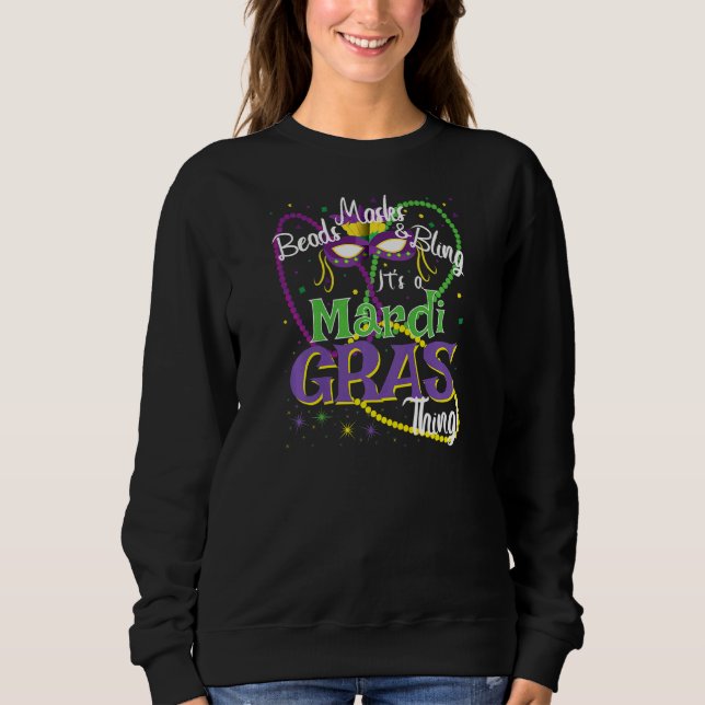Womens Beads Masks Bling Cute Mardi Gras For Women Sweatshirt (Front)