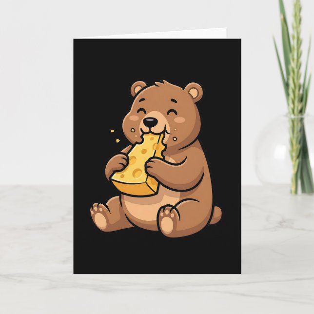 Womens Bear Eating Cheese Card (Front)