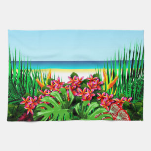 Women's Beautiful Bright Tropical Paradise Beach Tea Towel