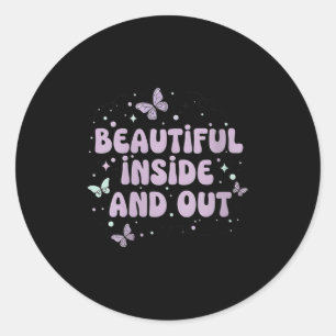 Womens Beautiful Inside And Out Cute Butterfly Lav Classic Round Sticker