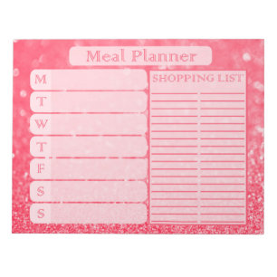 Women's Beautiful Pink Glitter Weekly Meal Planner Notepad