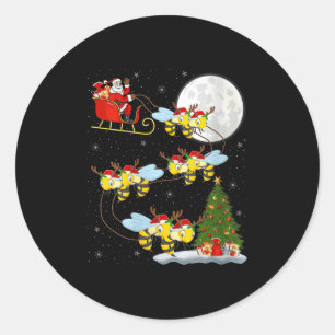Womens Bees Santa Sleigh Flying Funny Magical Chri Classic Round Sticker