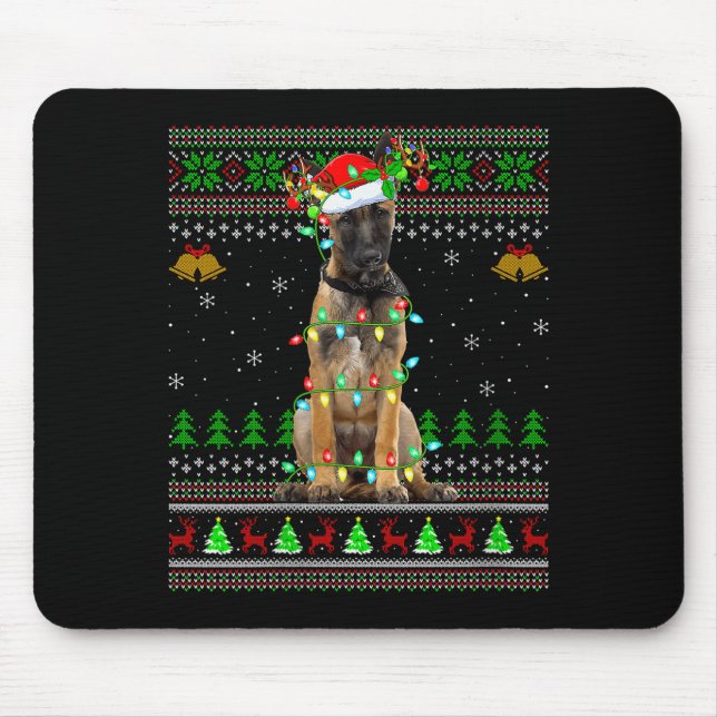 Womens Belgian Malinois Dog Ugly Christmas Sweater Mouse Pad (Front)