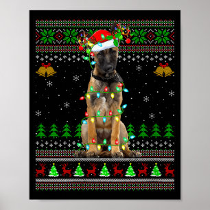 Womens Belgian Malinois Dog Ugly Christmas Sweater Poster