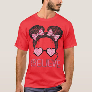 Womens Believe Breast Cancer Awareness Cute Messy  T-Shirt