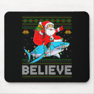 Womens Believe Xmas Funny Santa Riding Shark Ugly  Mouse Pad