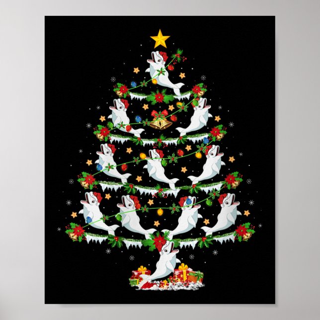 Womens Beluga Whale Christmas Tree Lights Funny Se Poster (Front)
