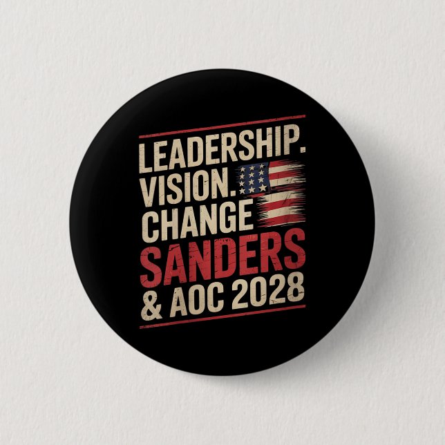 Womens Bernie Sanders And Aoc 2028 For President C 6 Cm Round Badge (Front)