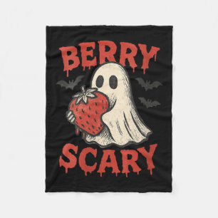 Womens Berry Y Cute Ghost Strawberry Halloween Pun Fleece Blanket