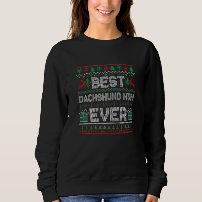 Womens Best Dachshund Mom Ever Christmas Pajamas M Sweatshirt (Front)