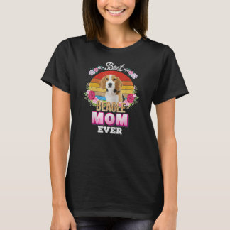 Womens Best Dog Mum Ever Beagle Floral Retro T-Shirt