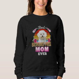 Womens Best Dog Mum Ever Bichons Frise Floral Retr Sweatshirt