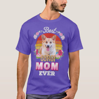 Womens Best Dog Mum Ever Corgi Floral Retro Lover  T-Shirt