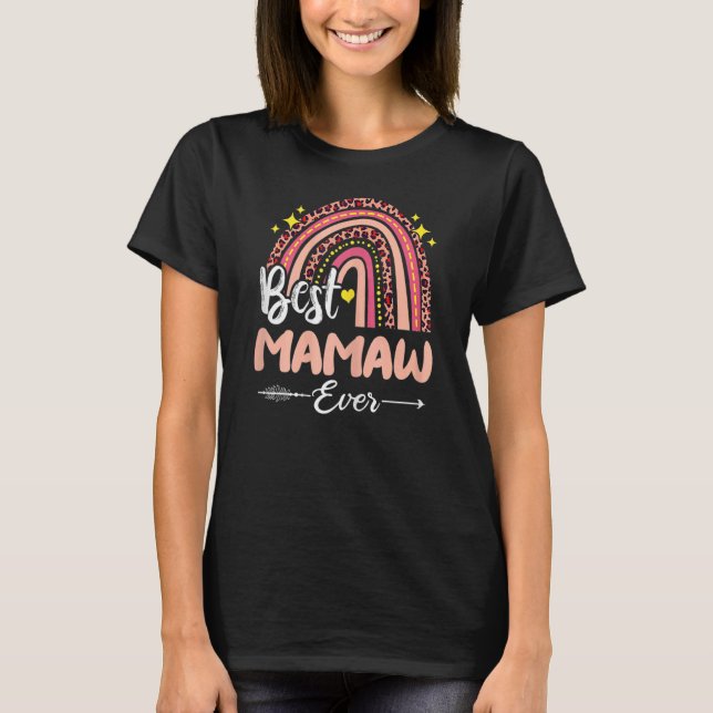 Womens Best Mamaw Ever Rainbow Leopard Plaid Mothe T-Shirt (Front)