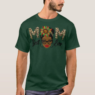 Womens Best Mum Ever black mum leopard sunflower T-Shirt