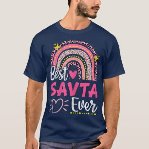Womens Best Savta Ever Leopard Rainbow New Grandma T-Shirt