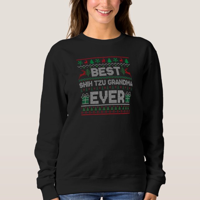 Womens Best Shih Tzu Grandma Ever Christmas Pjs Ma Sweatshirt (Front)