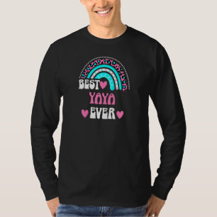Womens Best Yaya Ever Groovy Cute Leopard Rainbow T-Shirt
