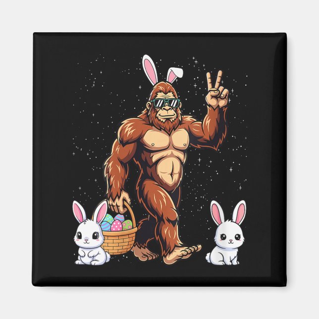 Women's bigfoot easter day rabbit funny easter magnet (Front)