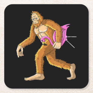 Womens Bigfoot With Flamingo Animal Costume Gift Square Paper Coaster