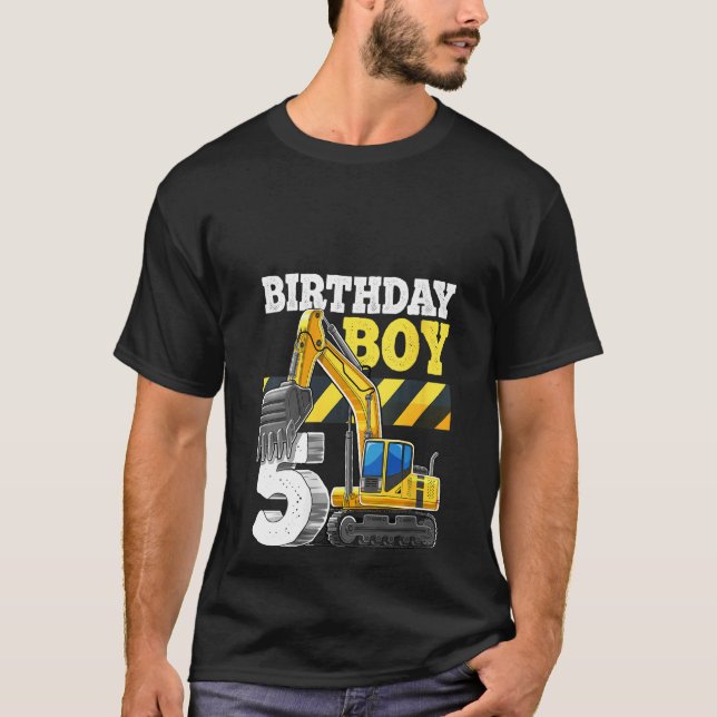 Womens Birthday Boy 5th Birthday Excavator Constru T-Shirt (Front)