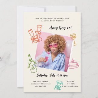 Womens Birthday Cocktail Party Photo Invitation