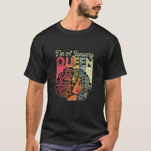 Womens Birthday January Queen Vintage Afro African T-Shirt