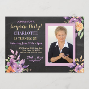 Women's Birthday Party Photo Flowers Chalk Invite