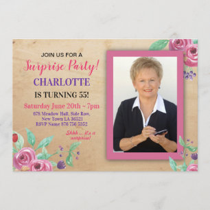 Women's Birthday Party Photo Flowers Rustic Invite