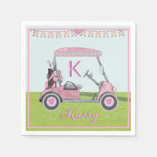 Women's Birthday Retirement Pink Golf Monogram Napkin