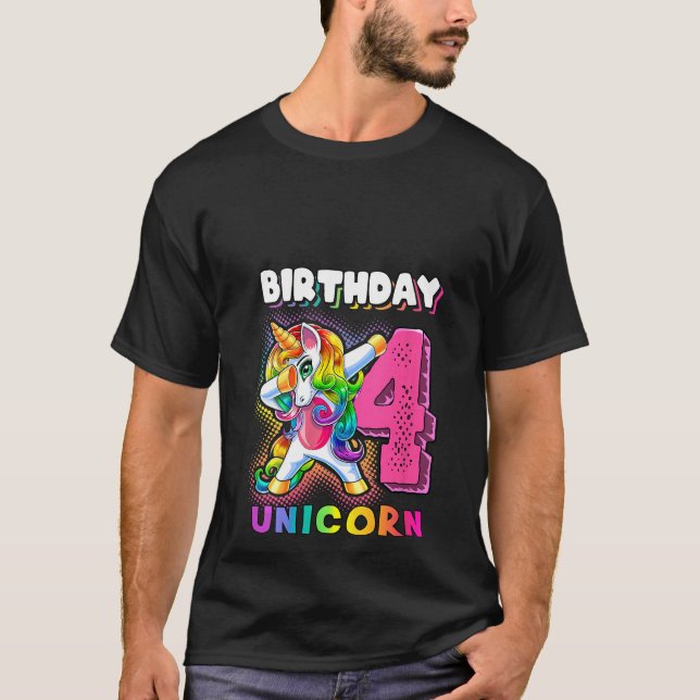Womens Birthday Unicorn 4 Dabbing Unicorn 4th Birt T-Shirt (Front)