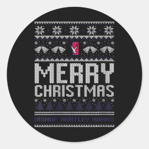 Womens Bishop Hartley Hawks Logo Merry Christmas U Classic Round Sticker