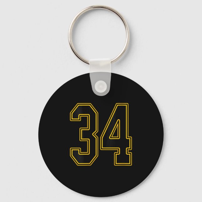 Womens Black And Gold Number Jersey Player Uniform Key Ring (Front)
