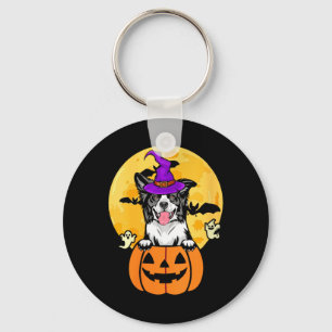 Womens Black And White Border Collie Witch Dog Key Ring