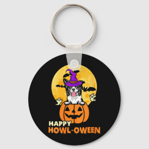 Womens Black And White Border Collie Witch Dog Key Ring
