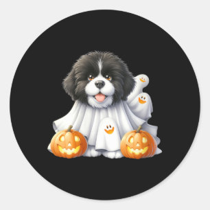 Womens Black And White Halloween Dog Ghost Dog Classic Round Sticker