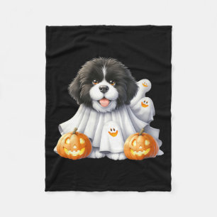 Womens Black And White Halloween Dog Ghost Dog Fleece Blanket