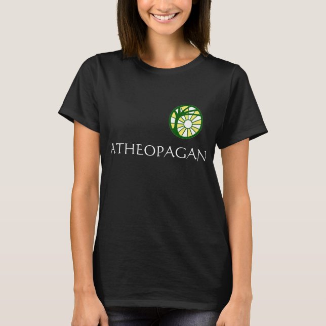 Women's Black "Atheopagan" Tee with Symbol (Front)