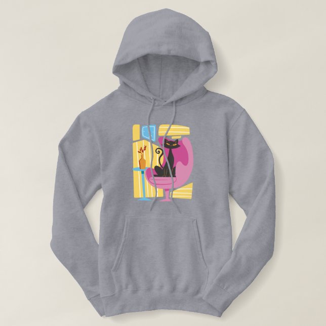 Women's Black Cat Abstract  Hoodie (Design Front)