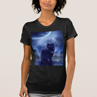 women's black cat and moon t-shirt
