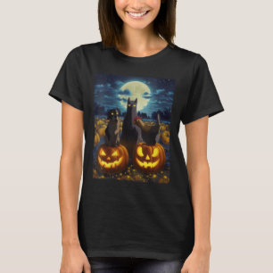 Womens Black Cat Dog Chicken Halloween Pumpkin T-Shirt