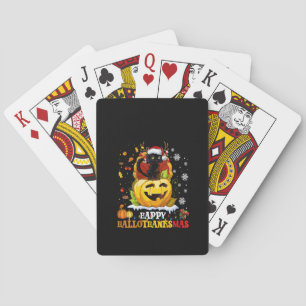 Womens Black Cat Halloween And Merry Christmas Hap Playing Cards