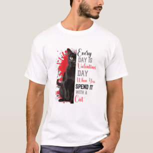 Womens Black Cat Mum Valentines Day Cat Mama Funky T-Shirt