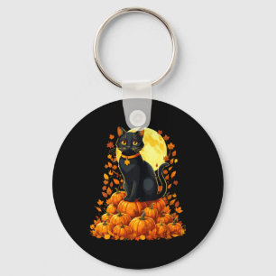 Womens Black Cat Pumpkin Halloween Fall Autumn Key Ring