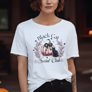 Womens Black Cat Social Club Halloween  T-Shirt